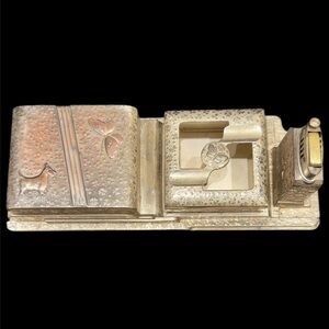 VTG Silver Plated Desk/Table Top Lighter 
Set with Scottie Butterfly’s & Clovers